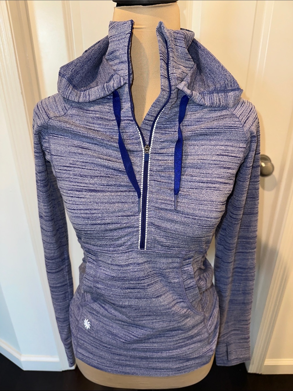 Athleta Blue Striped Hoodie Sweatshirt